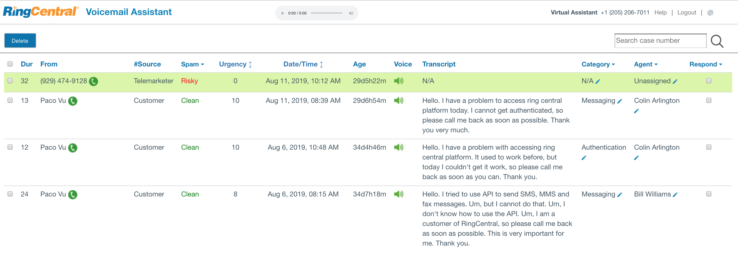 Demo of a Virtual Voicemail Assistant