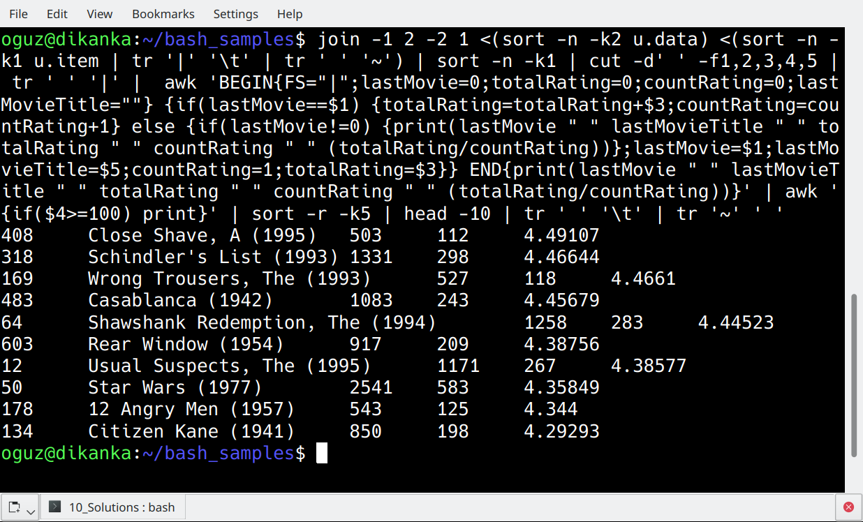 Output after sorting, cutting, and tr