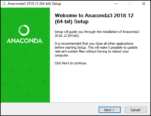 Opening Anaconda setup
