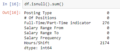 Finding the total count of null values per column