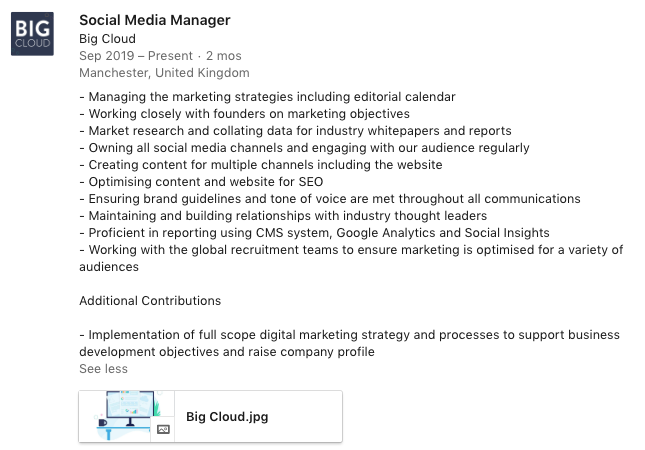 Big Cloud Data Science LinkedIn Profile Example