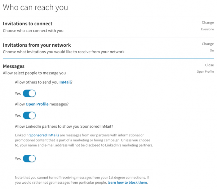 Data Science LinkedIn Who Can Reach You Settings