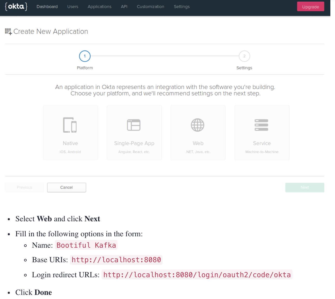 Adding application to Okta account