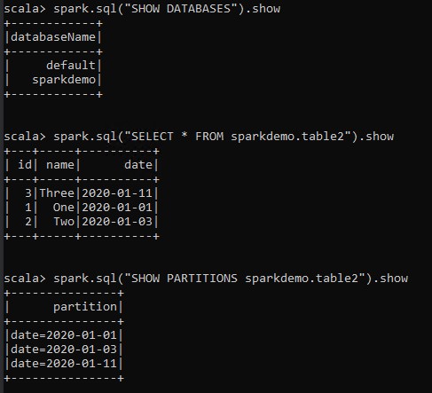 Output from SQL commands