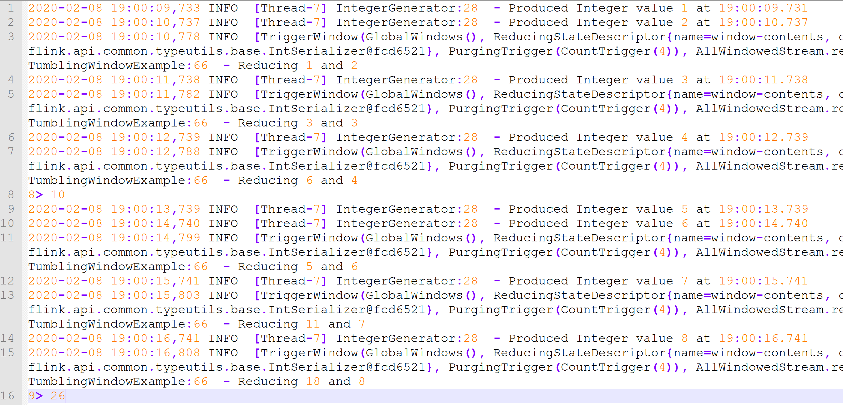 Fig-3: Output of TumblingCountWindow example