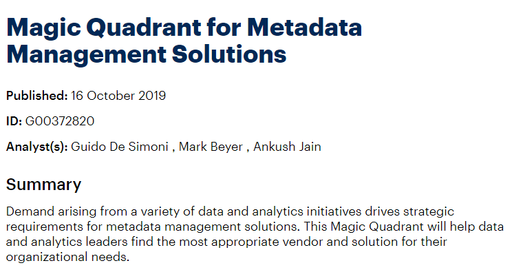 Magic Quadrant for Metadata Management Solutions