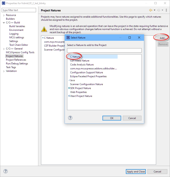 Adding C++ Nature in Project Properties